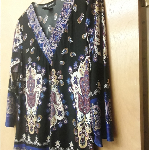 Black Purple Paisley Boho Silky Top XL - Picture 7 of 8